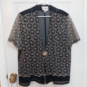 Clara Vintage Embroidered Floral Formal Cardigan Shrug Rhinestone Clasp Size 3XL